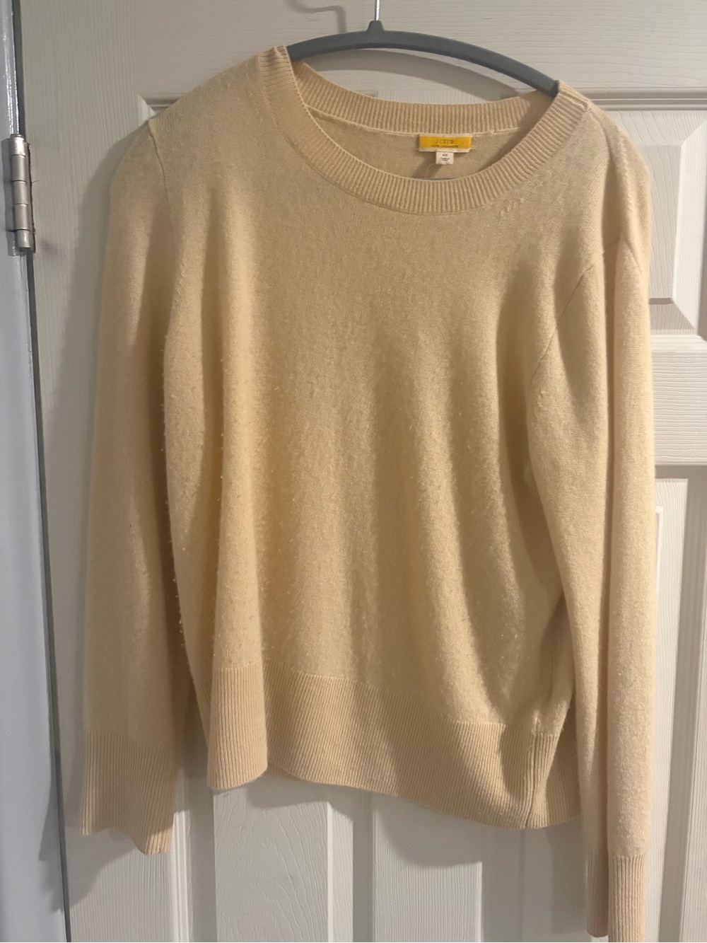 J. Crew Women's 100% Cashmere Crewneck Sweater in light Butter Yellow.